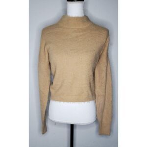 Sun+Moon Mock Neck Cropped Frill Sweater Latte